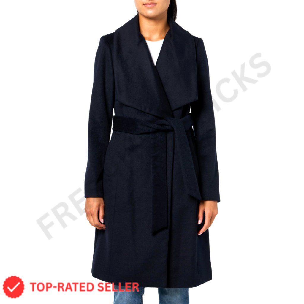 Wool Maxi Wrap Coat Elegant Formal Chic Oversized Wing Collar Belted
